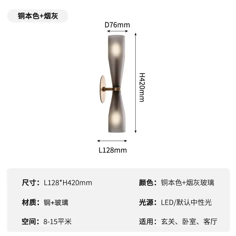 Modern white and copper wall lamp with copper-finished metal base and two smoked glass shades for bedroom decorbites copper wall