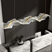 Modern white and gold acrylic ribbon led pendant with translucent glittering mesh and gold accents for dining room decorbites acrylic ribbon
