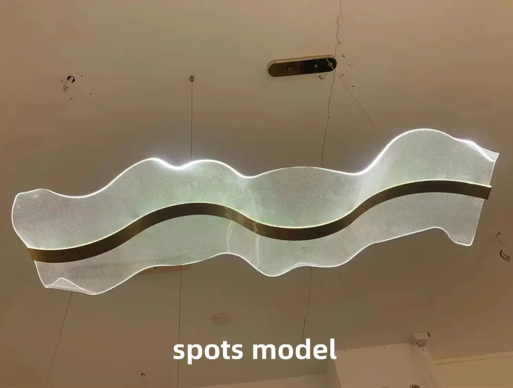 Modern white and gold acrylic ribbon led pendant with wave-shaped mesh and metallic bands for dining room decorbites acrylic ribbon