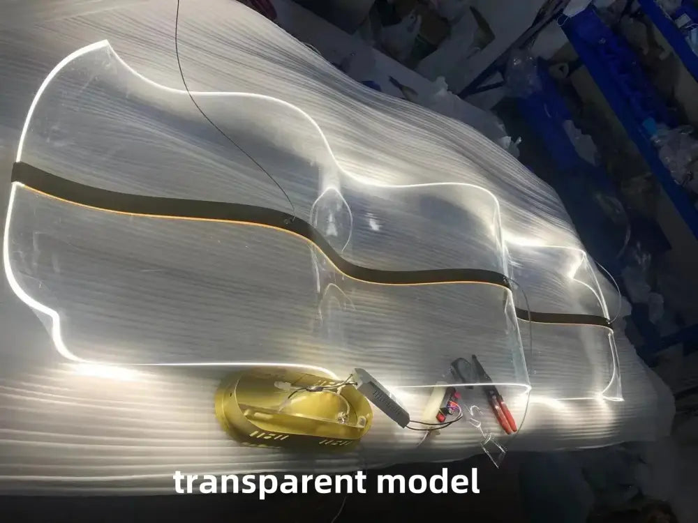 Modern white and gold acrylic ribbon led pendant with transparent illuminated car model decorbites acrylic ribbon design