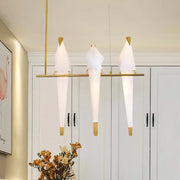 Decorbites modern bird shaped island pendant light with white paper shade and gold toned metal accents for bedroom