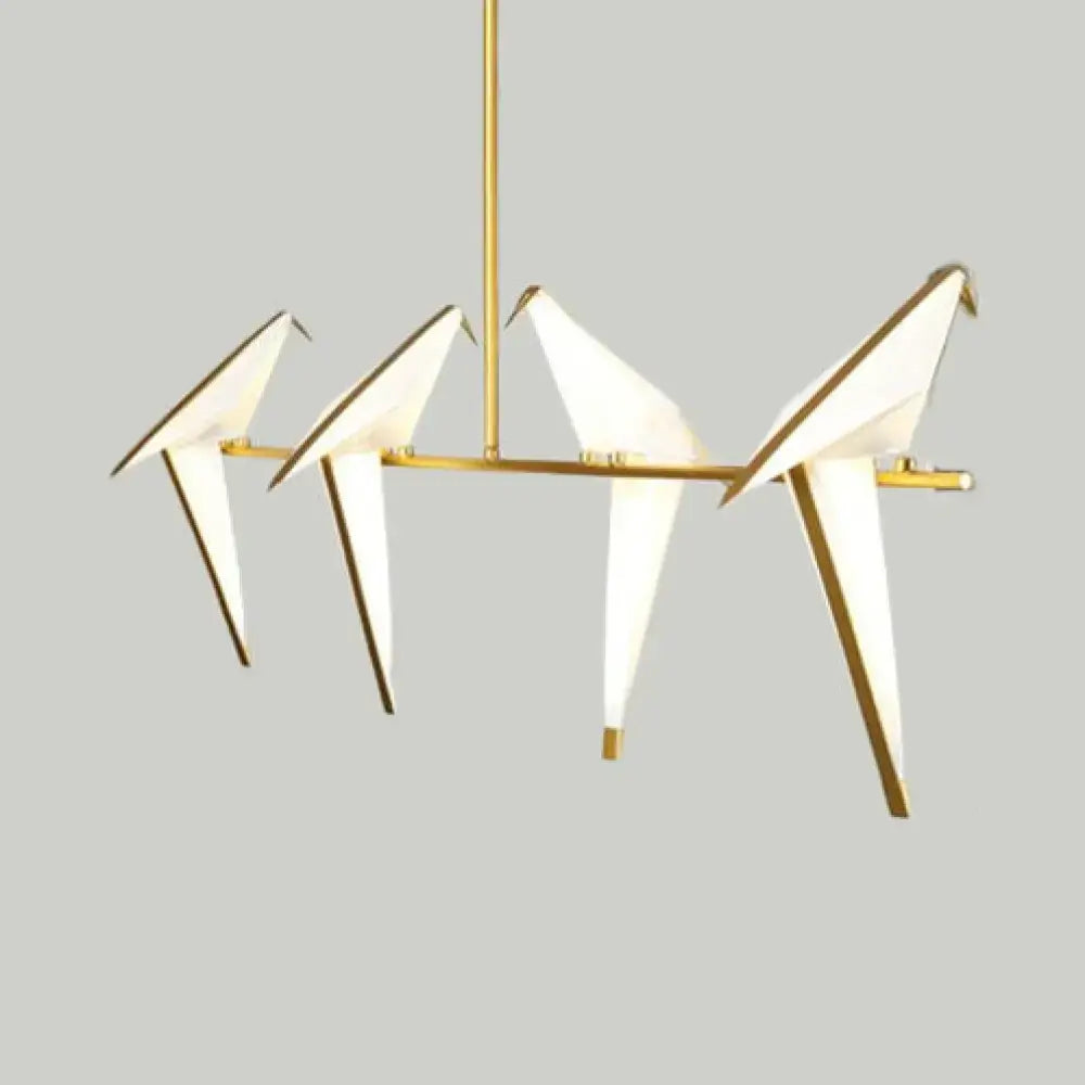 DecorBites™ modern bird shaped gold-toned island pendant light with four origami style white birds for bedroom