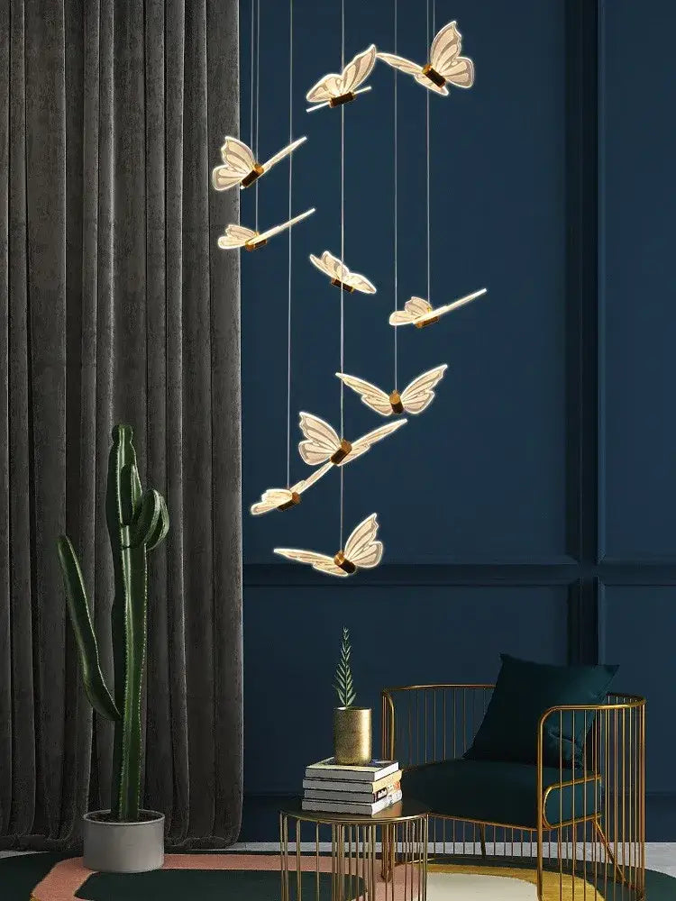 Elegant modern white and gold decorbites butterfly chandelier with translucent butterfly lights for bedroom pendant lighting
