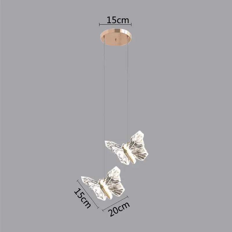 Modern white and gold butterfly pendant lights with transparent crystal butterflies and rose gold ceiling mount decorbites pendant lights