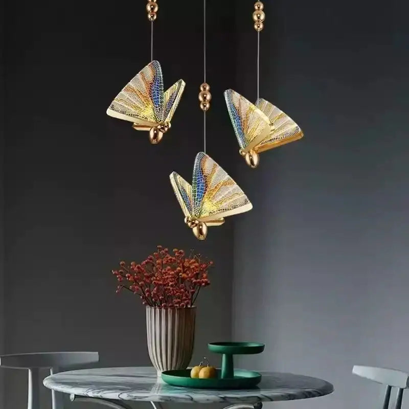 Modern white and gold decorbites butterfly pendant lights with iridescent wings for bedroom pendant lights decor