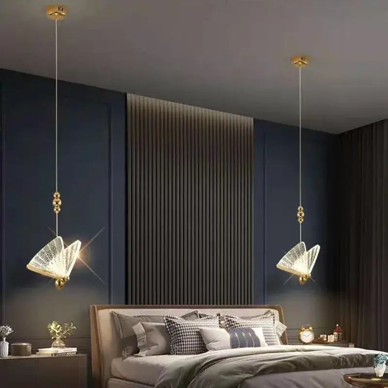 Modern white and gold decorbites butterfly pendant lights with gold-toned crystal wings for bedroom pendant lights decor