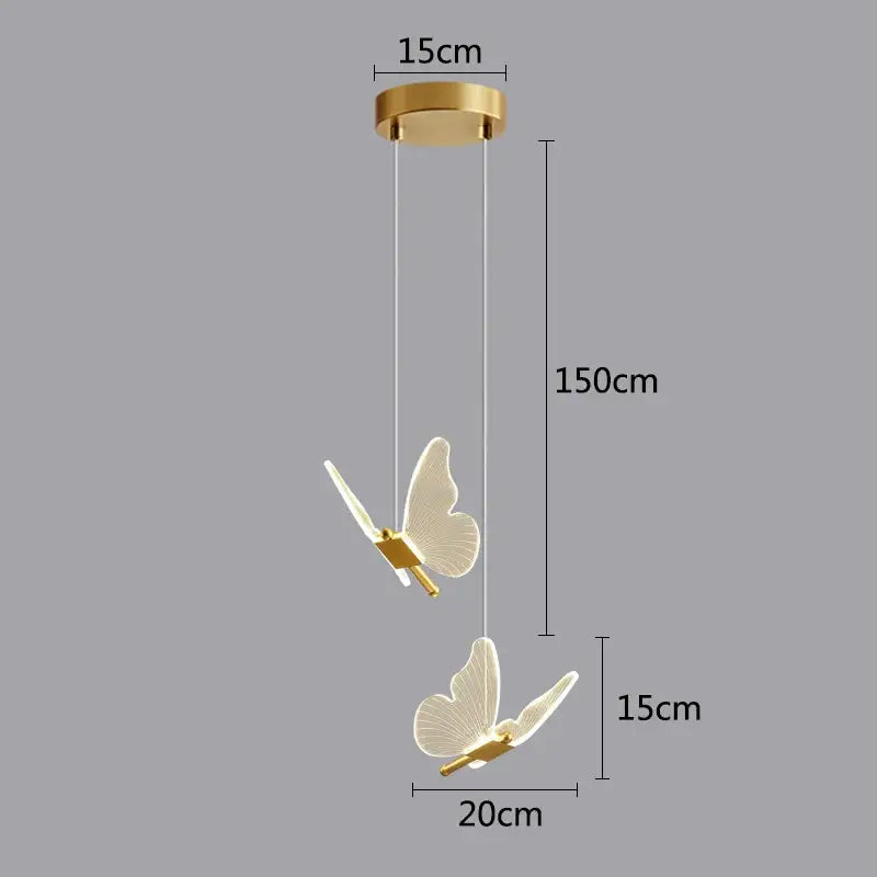 Modern white and gold decorbites butterfly pendant light with gold-toned translucent wings for stylish bedroom decor