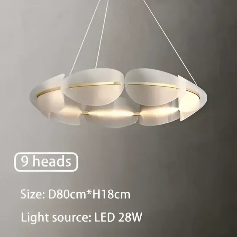 Modern white and gold circular led pendant light with nine ring-arranged heads and sleek metallic accents for living room decorbites circular led decor