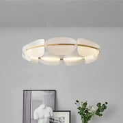 Modern white and gold circular led pendant light with petal design for living room by decorbites circular led pendant