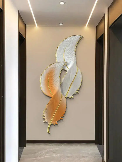 Modern metallic led wall lamp featuring three overlapping white to warm orange leaves with gold edges for bedroom decor