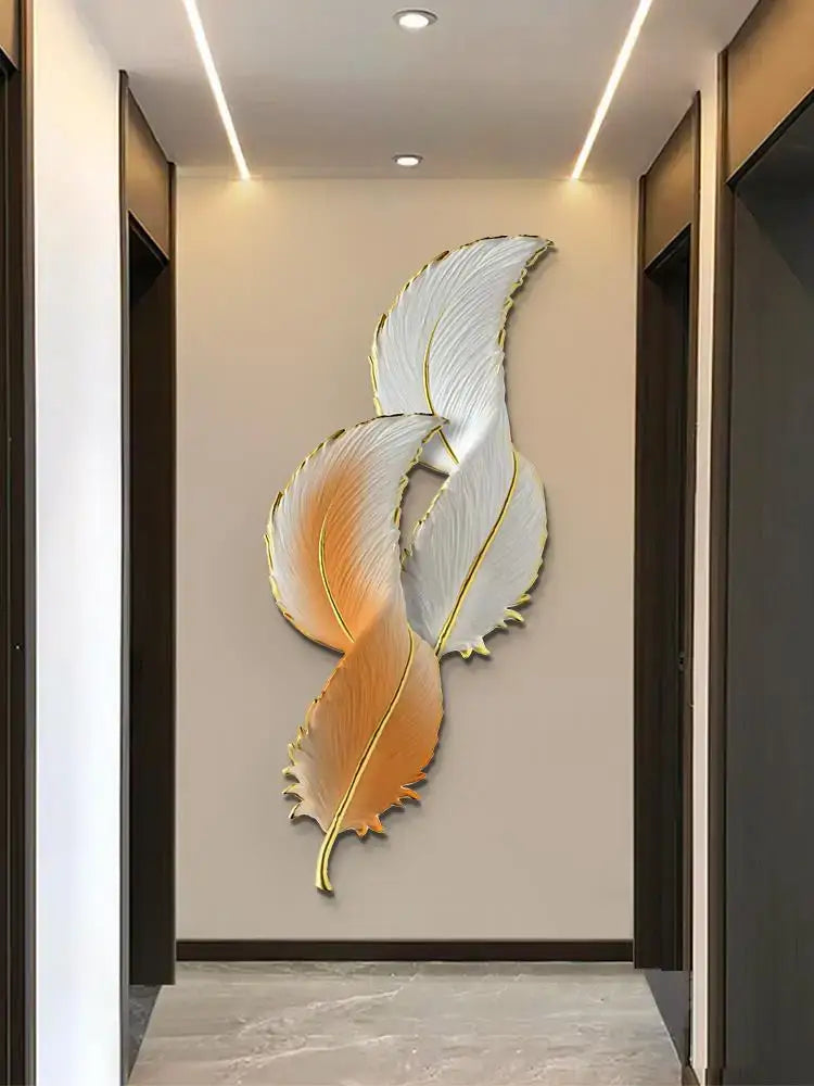 Modern metallic led wall lamp featuring three overlapping white to warm orange leaves with gold edges for bedroom decor