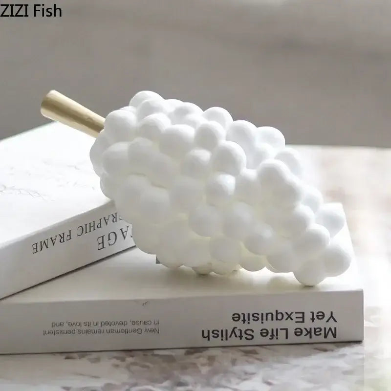 Modern white and gold grape skewer desk ornament crafted from ceramic with a gold-colored stem for elegant decorbites decor
