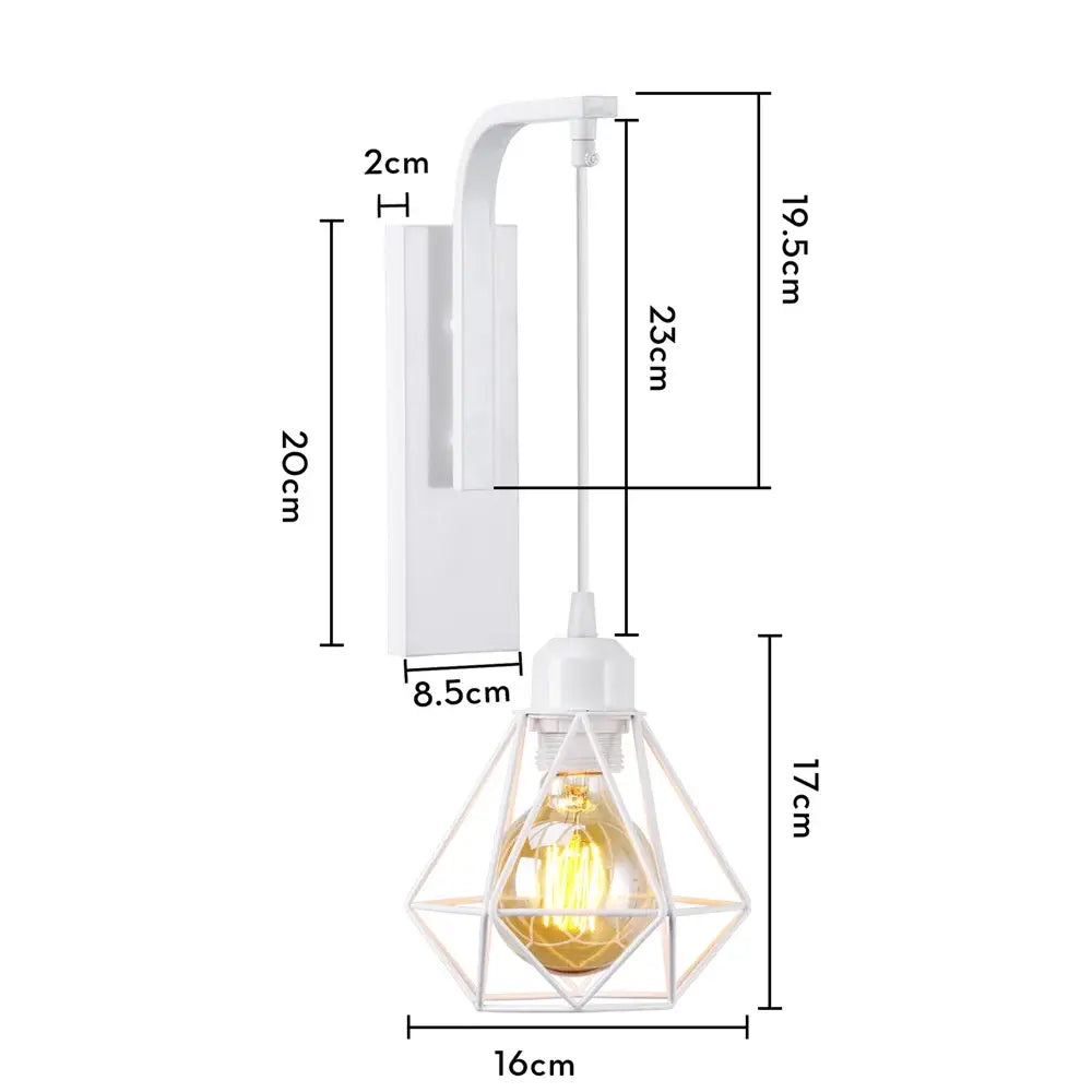 Modern white geometric cage wall lamp with vintage edison bulb featuring decorbites iron wood led bedroom sconce