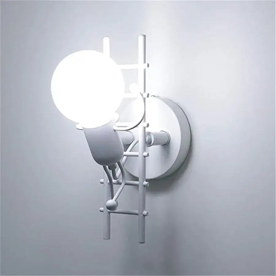 Modern white and iron wood led wall lamp with a ladder-style wall sconce and spherical bulb for bedroom decorbites iron wood