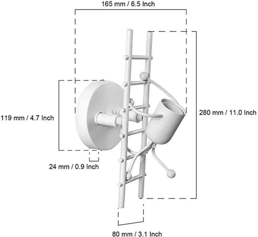 White metal ladder-style wall lamp with iron wood led bucket-shaped light fixture for modern bedroom decorbites iron wood