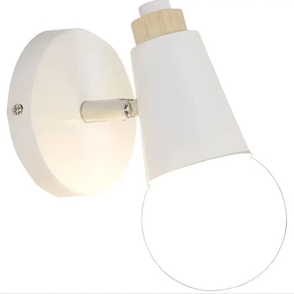 Modern white wall lamp with conical shade and decorbites iron wood led accent for bedroom sconce lighting