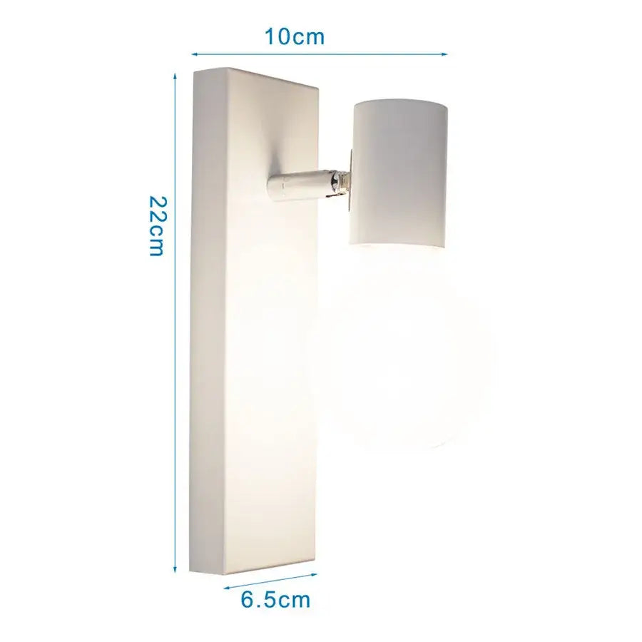 Modern white wall lamp with cylindrical shade and sleek iron wood led rectangular base for bedroom decorbites iron wood
