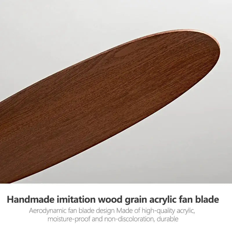 A sleek dark brown acrylic fan blade with wood grain texture for modern white and light wood dc ceiling fan remote control