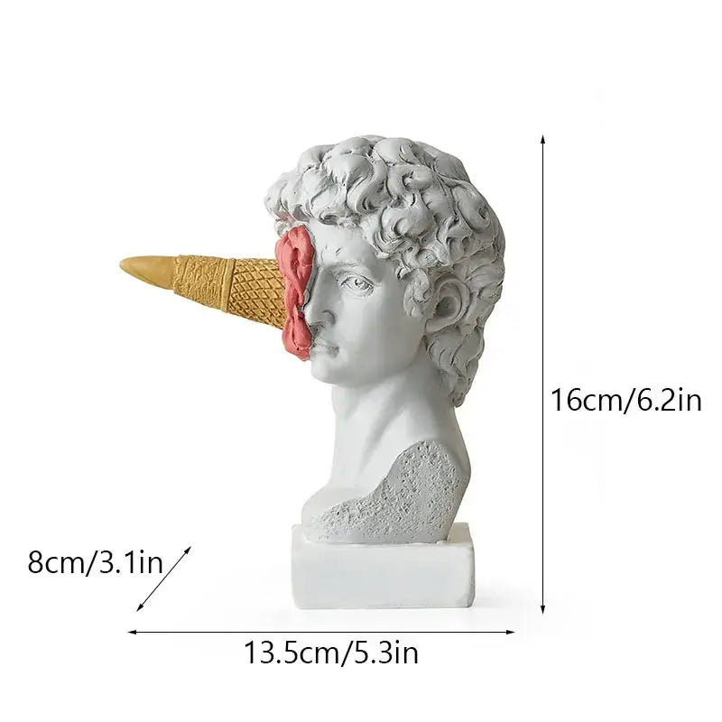 Modern white resin horse head sculpture with ice cream cone nose and pink syrup drip for decorbites horse head decor