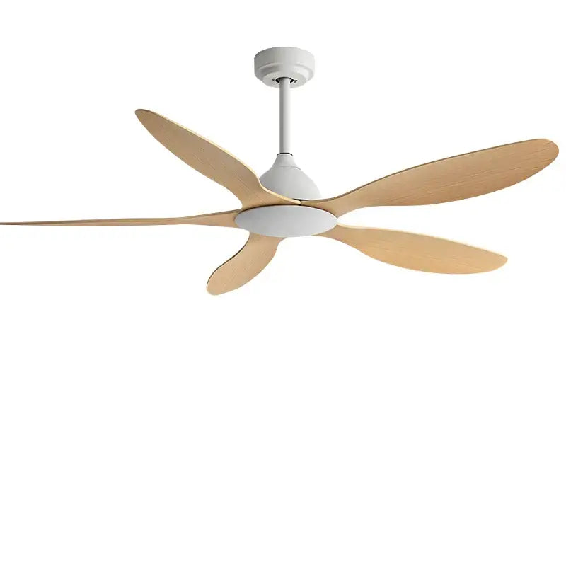 Modern white and wood 56-inch ceiling fan with five light wood blades and sleek white central housing for office use