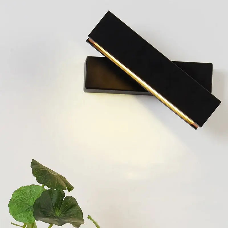 Black rectangular wall lamp with sleek minimalist design and gold accent strip for modern decorbites adjustable wooden led use