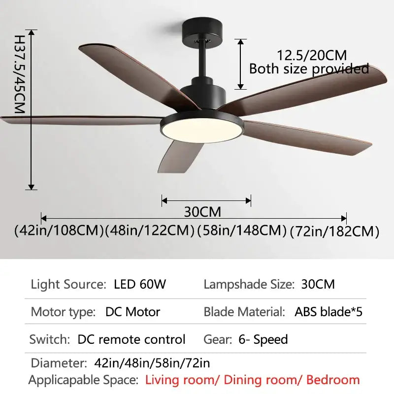 Modern black ceiling fan with five dark brown ABS blades and circular LED light for decorbites living bedroom ceiling