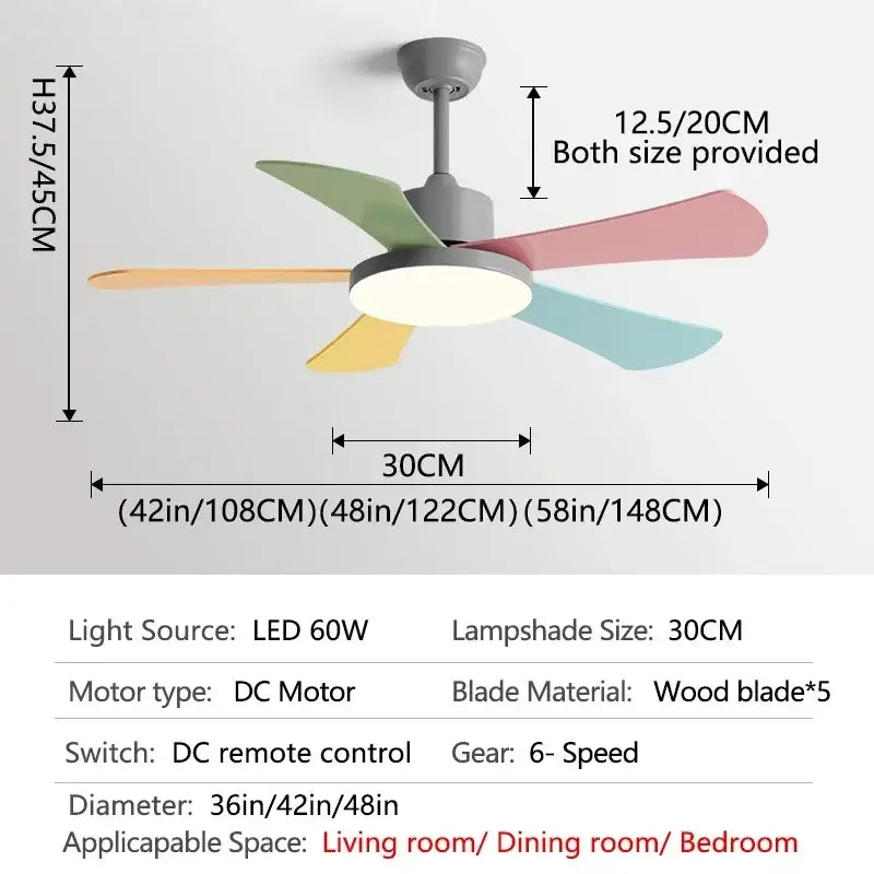 Modern white and wood ceiling fan with pastel wooden blades led light and dc motor for bedroom restaurant ceiling fan
