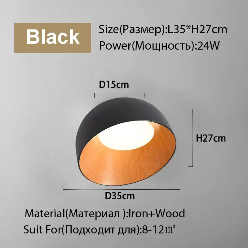 Black and wood finished modern duo ceiling light with sleek design for kitchen dome lighting installation