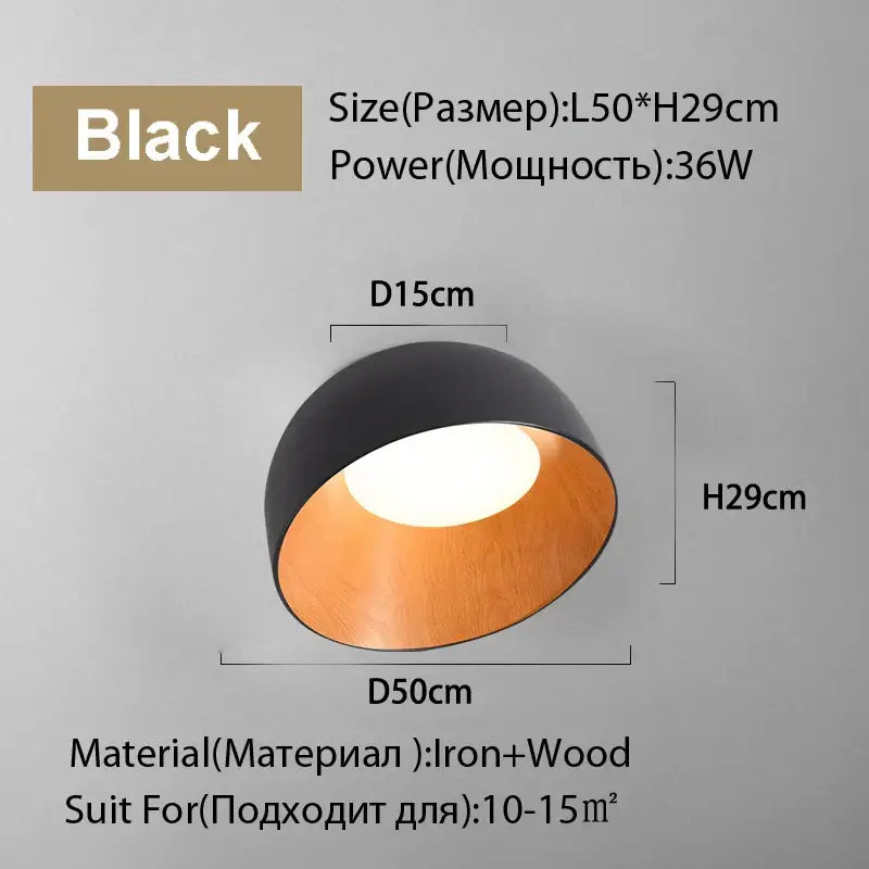 Black and wood modern duo ceiling light with sleek design ideal for kitchen dome lamp lighting
