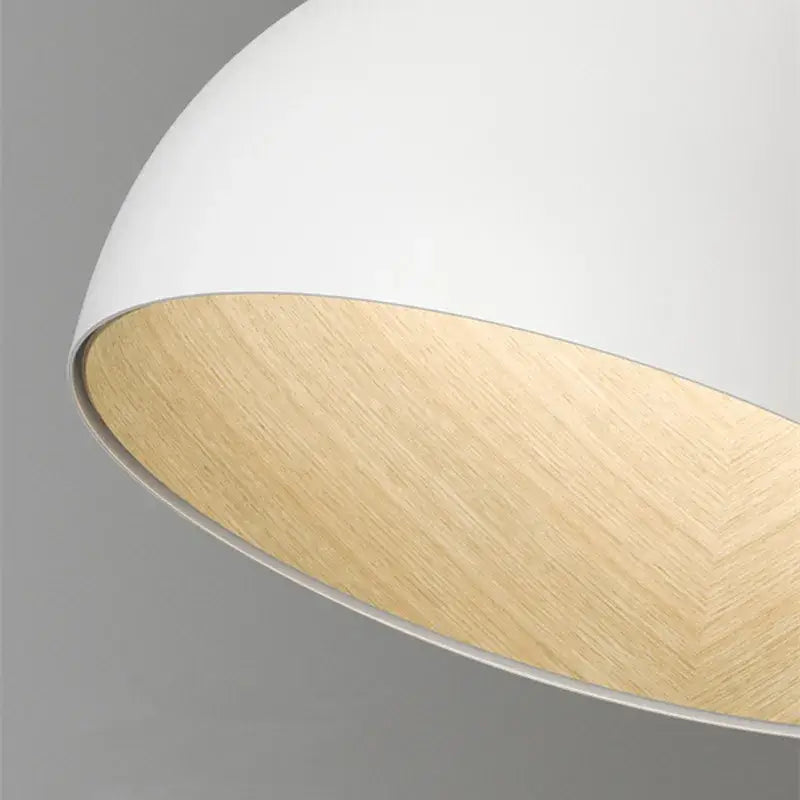 Modern white and wood duo ceiling light with herringbone pattern dome pendant lamp for kitchen ceiling light use