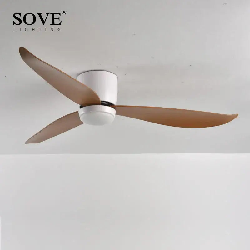 Modern white and wood ceiling fan with led lighting and remote control by decorbites for bedroom use