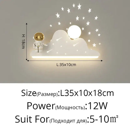 Modern white astronaut moon wall lamp with glowing moon star decals and gold astronaut figurine for children’s bedroom decorbites astronaut moon wall lamp