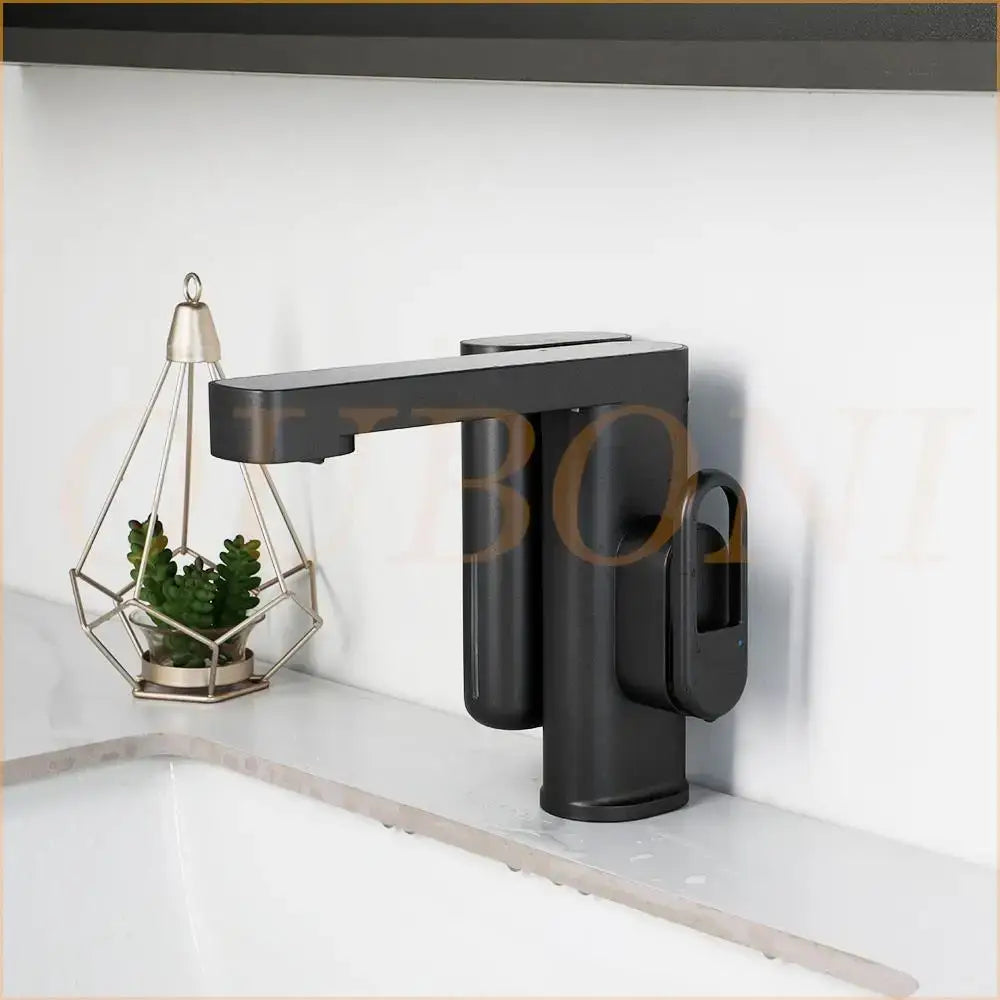 Modern matte black sensor faucet with sleek rectangular spout automatic sensor foam soap mixer for bathroom sink