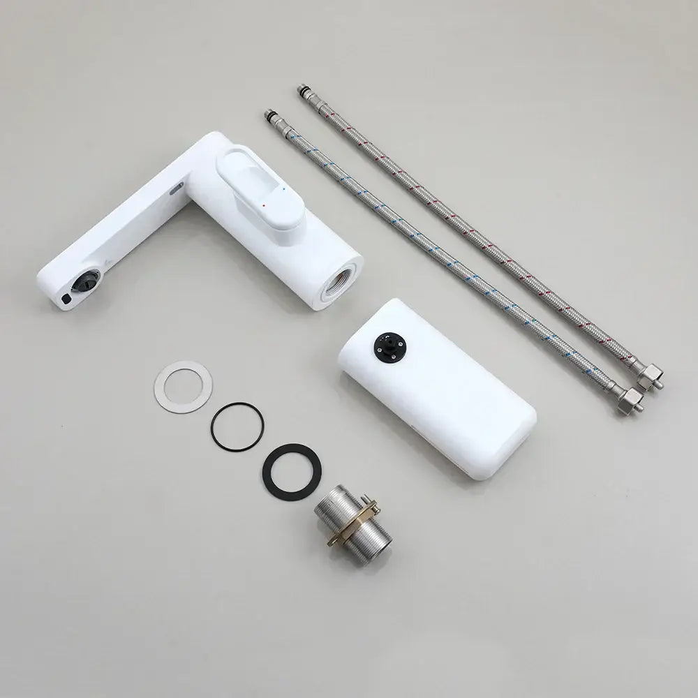 Modern white plastic kitchen sensor faucet with automatic sensor foam soap and integrated handle for bathroom sink mixer