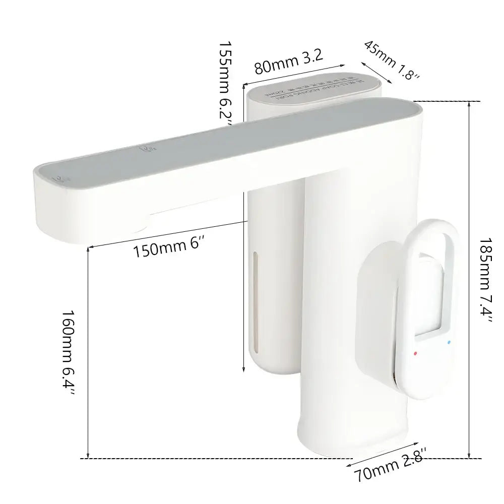 Modern white automatic sensor foam soap faucet with sleek minimalist design and integrated handle for bathroom sink