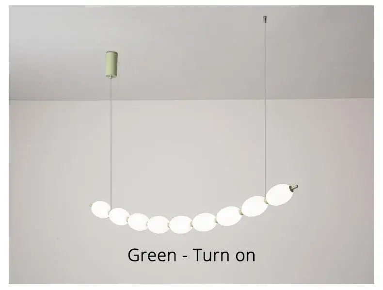Modern white bead nordic chandelier with curved frosted glass orbs and green ceiling mount for dining room lighting