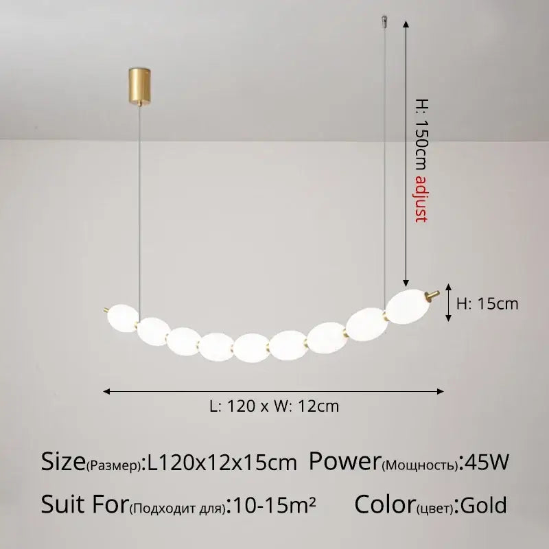 Modern white bead nordic chandelier with gold-toned pendant light and frosted glass orbs for dining room lighting