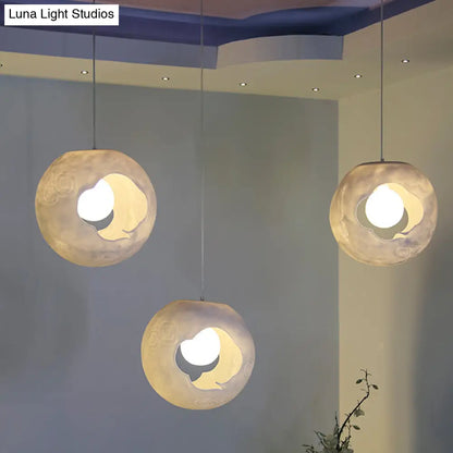 Modern White Bedroom Hanging Lamp Kit – Laser-Cut Ball Resin Shade, LED Bulb Included