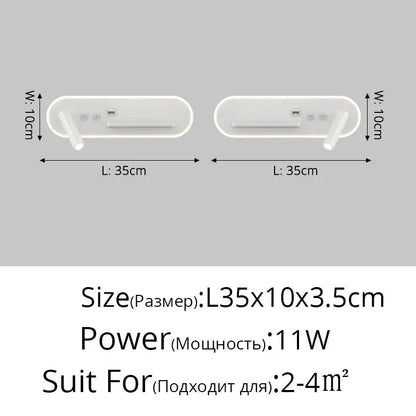 Modern white oval-shaped bedside wall lamp with integrated usb ports and sleek design for bedroom use