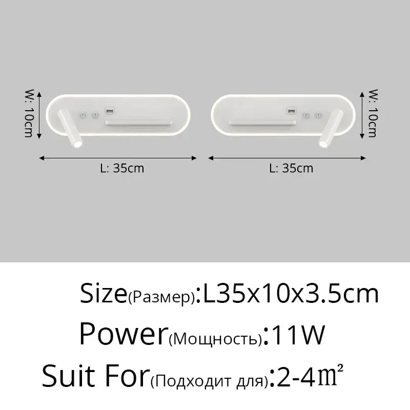Modern white oval-shaped bedside wall lamp with integrated usb ports and sleek design for bedroom use