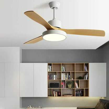 Modern white and black ceiling fan with inch blade copper motor and integrated led light with remote control