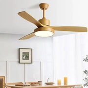 Modern white and black ceiling fan with blade copper motor and integrated circular light fixture for bedroom use