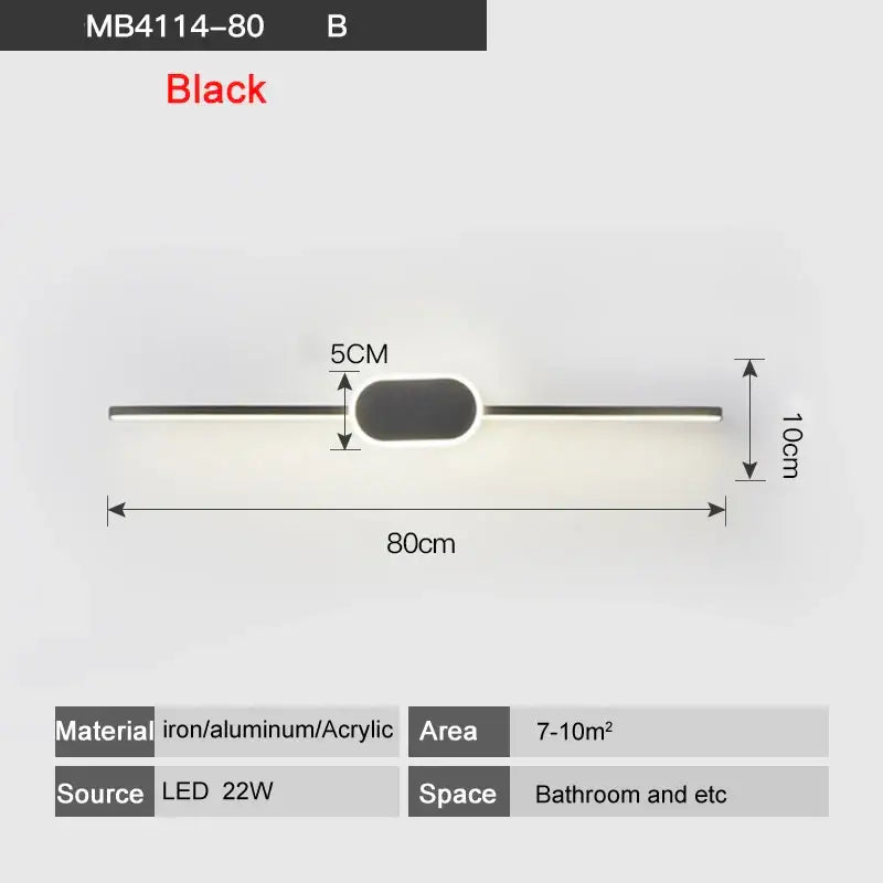 Black modern led wall sconce with iron aluminum acrylic design 80cm integrated light for bathroom mirror led wall lamps