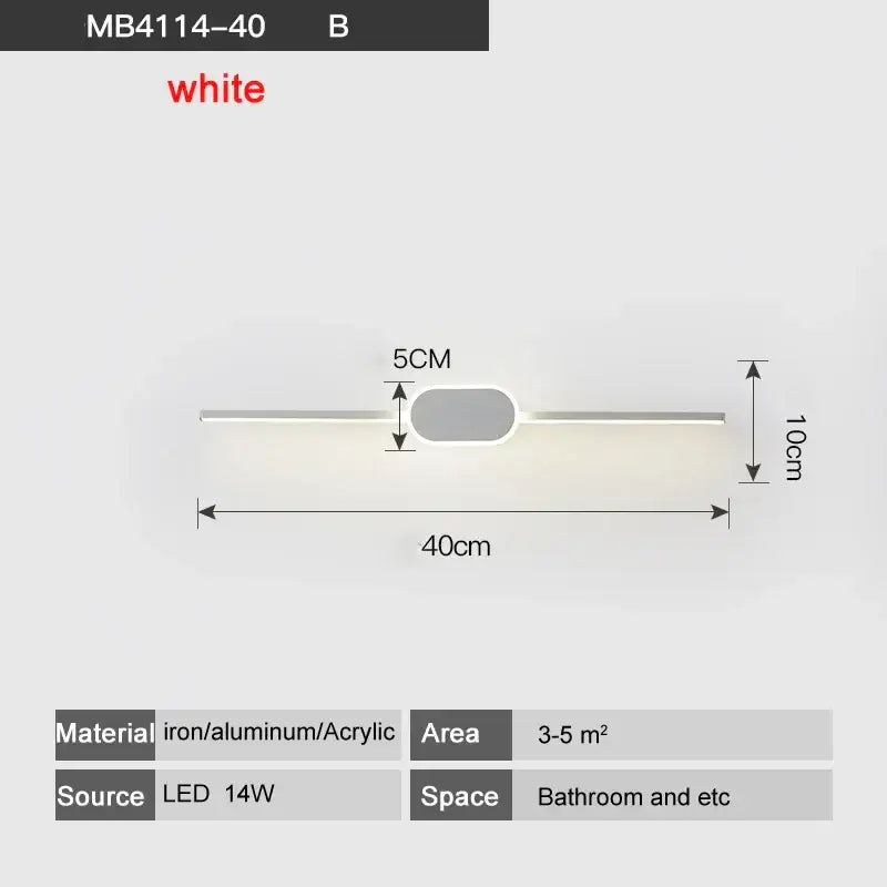 Modern white led wall lamps with iron aluminum acrylic construction and oval light panel for bathroom mirror lighting