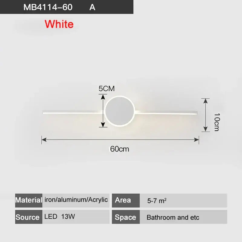 Modern white and black circular led wall lamp with sleek iron aluminum acrylic design for bathroom mirror lighting