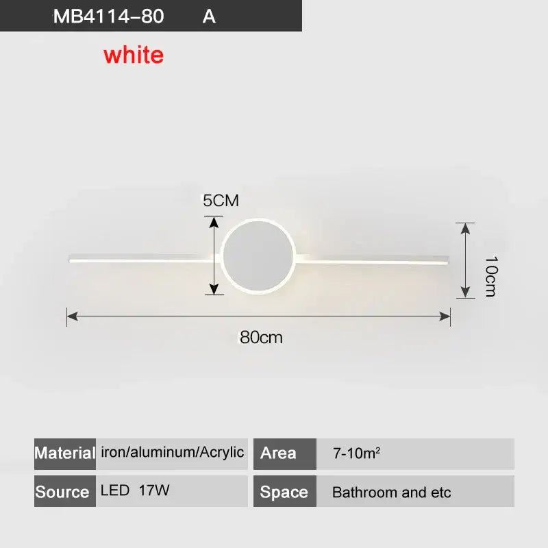 Modern white and black circular led wall lamps with sleek iron aluminum and acrylic design for bathroom mirror lighting
