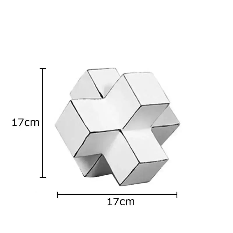 A sleek 17cm white geometric cube block sculpture with metallic finish for modern living room art display