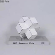 Modern white and black cube block sculpture made of paper with geometric interlocking cube block design for living room art