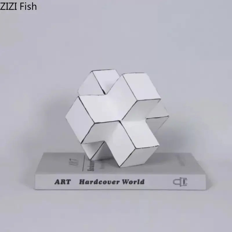 Modern white and black cube block sculpture made of paper with geometric interlocking cube block design for living room art