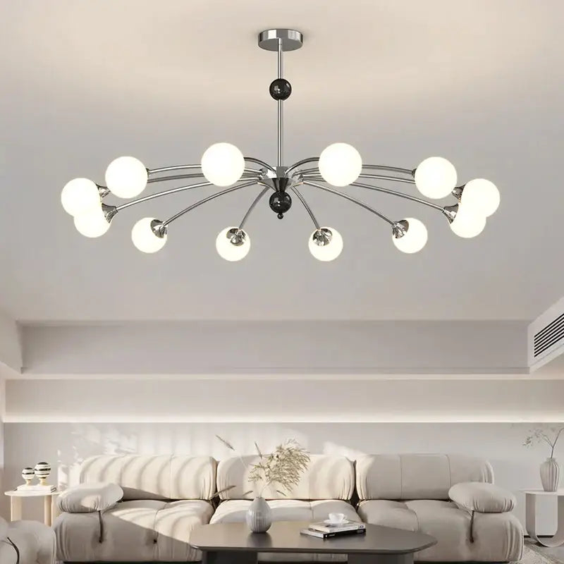 Modern white and black decorbites cream wind chandelier with chrome finish and ten frosted glass globes for living room use